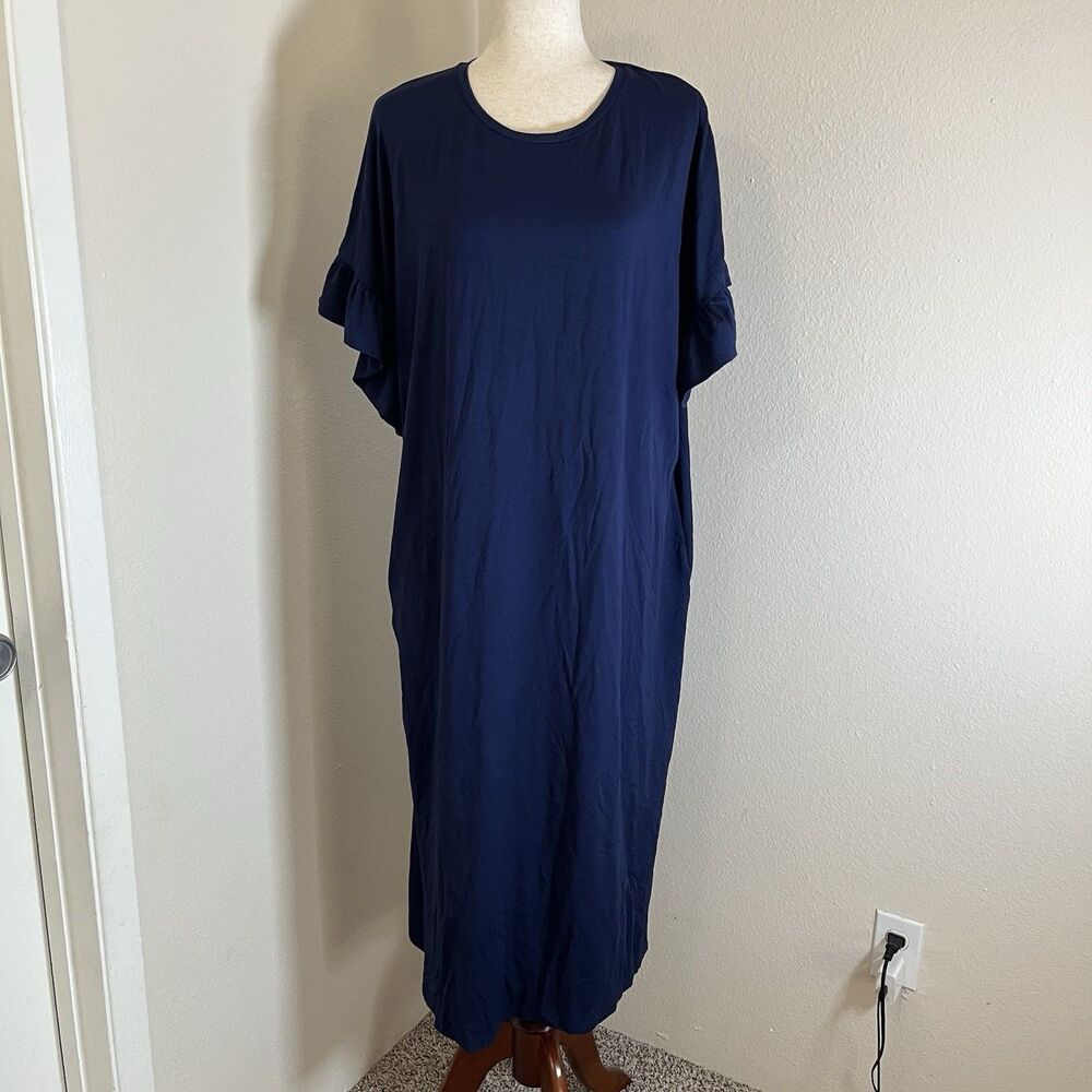 Masai Copenhagen Navy Dress Womens XXL  Midi Ruffle Sleeve With Pockets